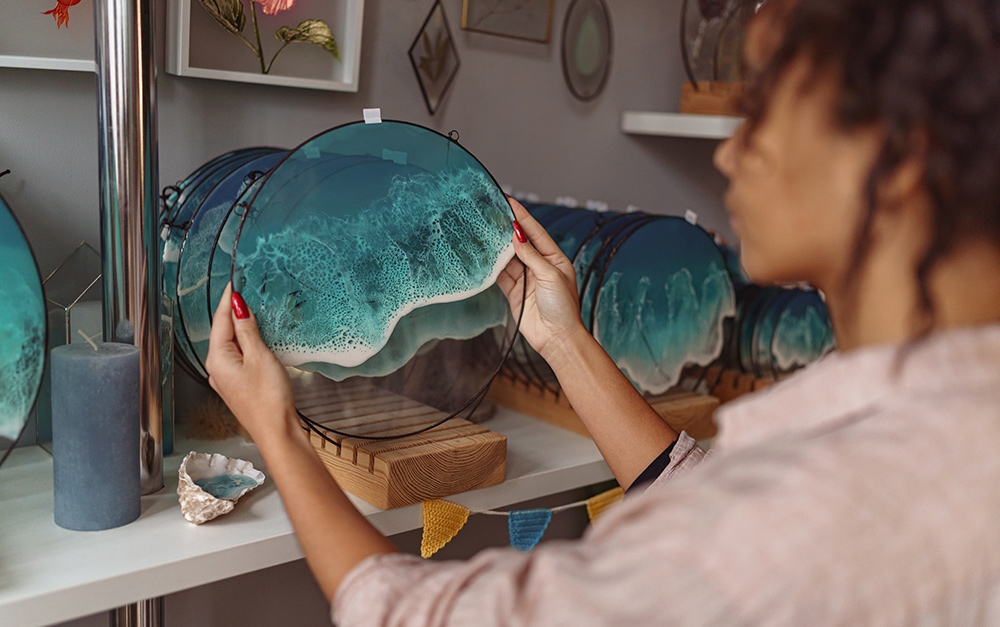 artesanato de vidro com efeito oceano em resina epóxi